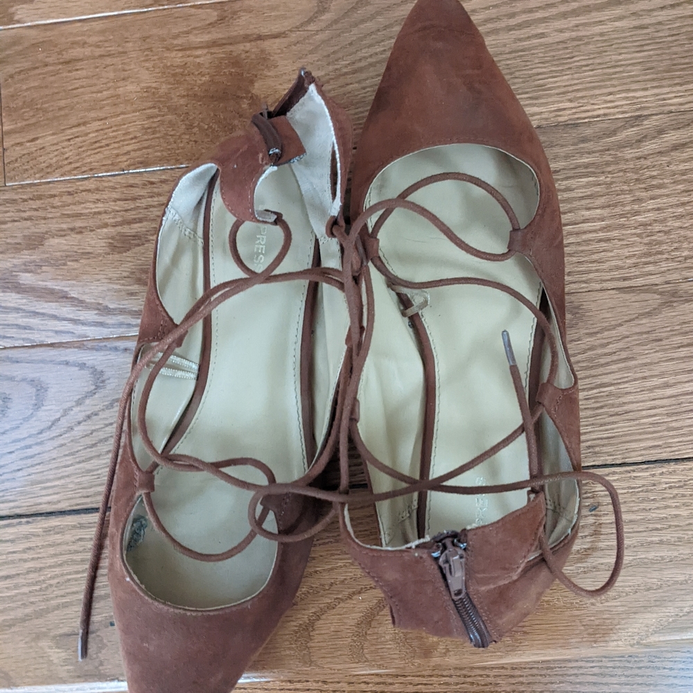 Express Rust Brown Faux Suede Pointed Toe Lace Up… - image 5